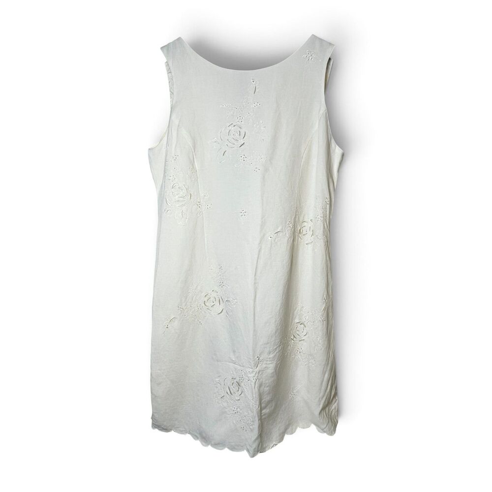 Donna Ricco New York Dress Womens 14 Ivory Linen Embroidered Floral Sheath Midi